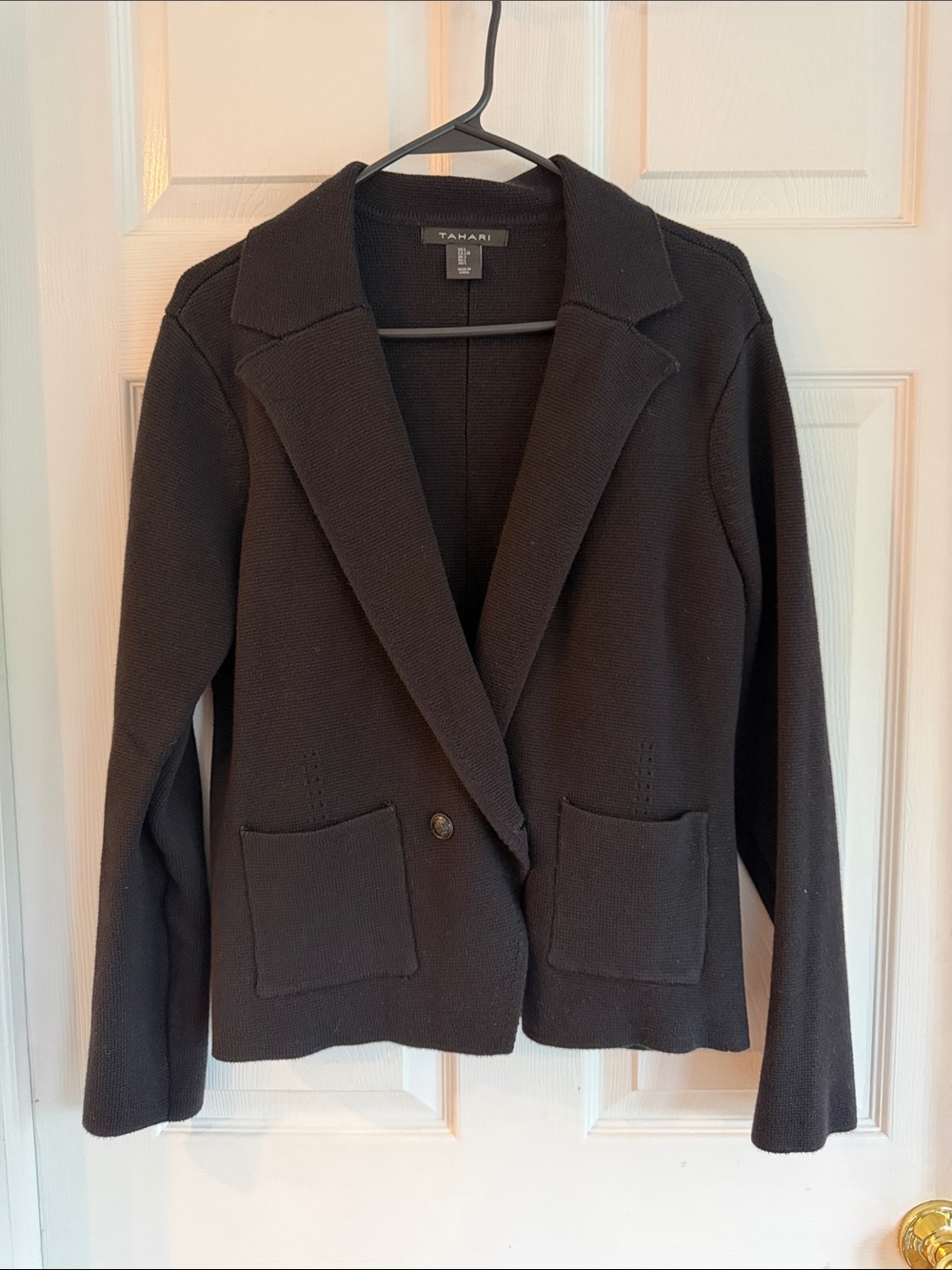 Tahari Black Knit Blazer with Patch Pockets